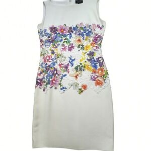 NWT Tahari ASL Floral Lace Sheath Dress Womens 2 Cream Watercolor Pastel Spring